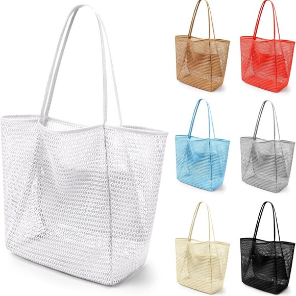 Mesh Tote Beach Bag Women Fairycore Hobo Shoulder Casual Crochet White - Picture 1 of 7